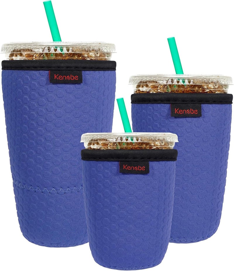 KENOBE 3 Pack Neoprene Insulator Sleeve for Iced Coffee Cups, Reusable Cooler Sleeves for Iced & Hot Drinks, Universal Fit 16-32 oz Cups Beverages, Compatible with Starbucks Dunkin Coffee and More - Image 1